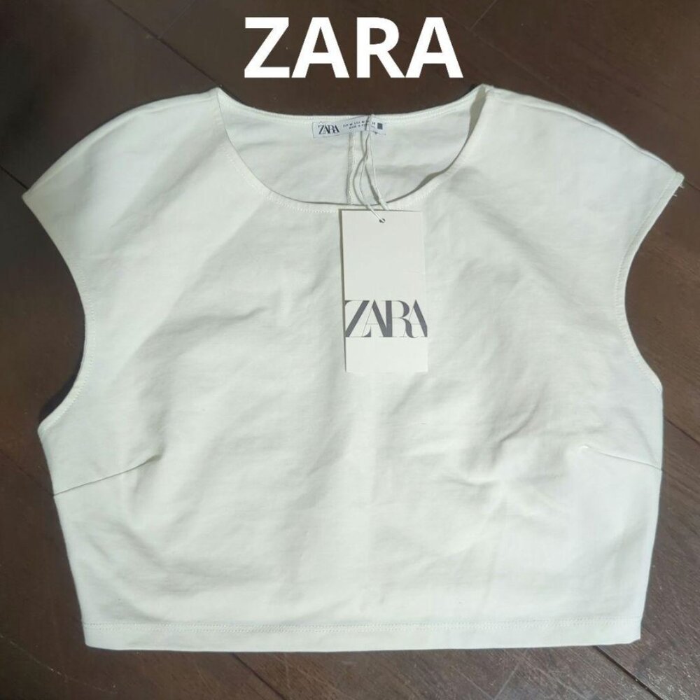 New ZARA Ecru White Cropped T-shirt